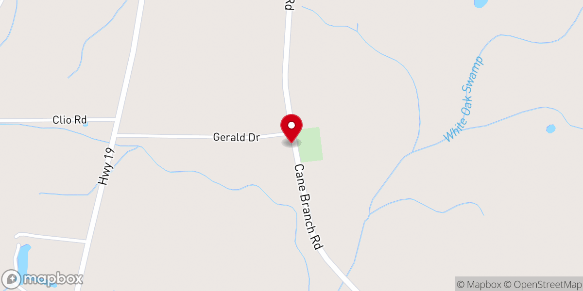Map showing location of Cane Branch Church