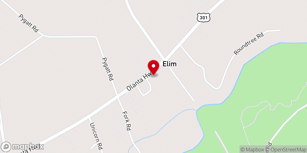 Map showing location of Elim Bible Church