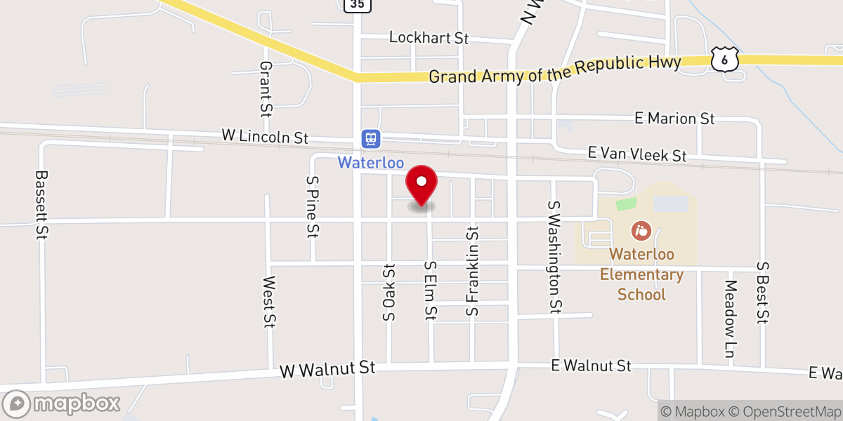 Map showing location of Waterloo First Grace Church
