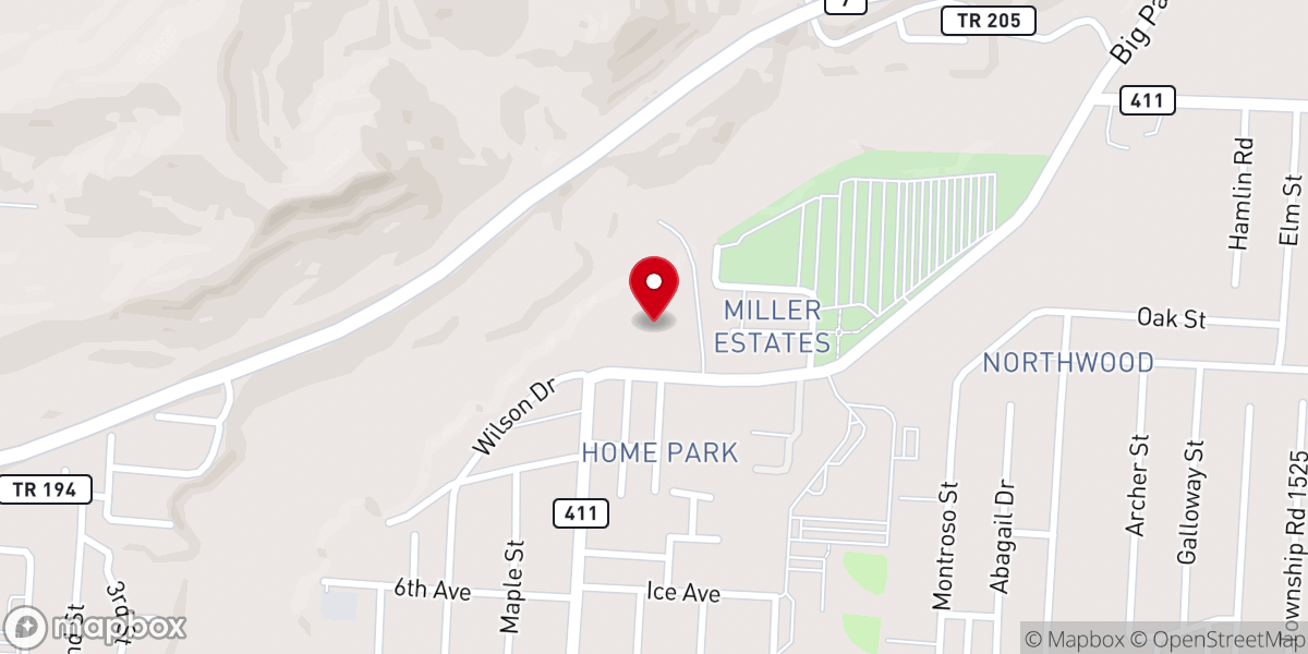 Map showing location of First Baptist Church of Proctorville