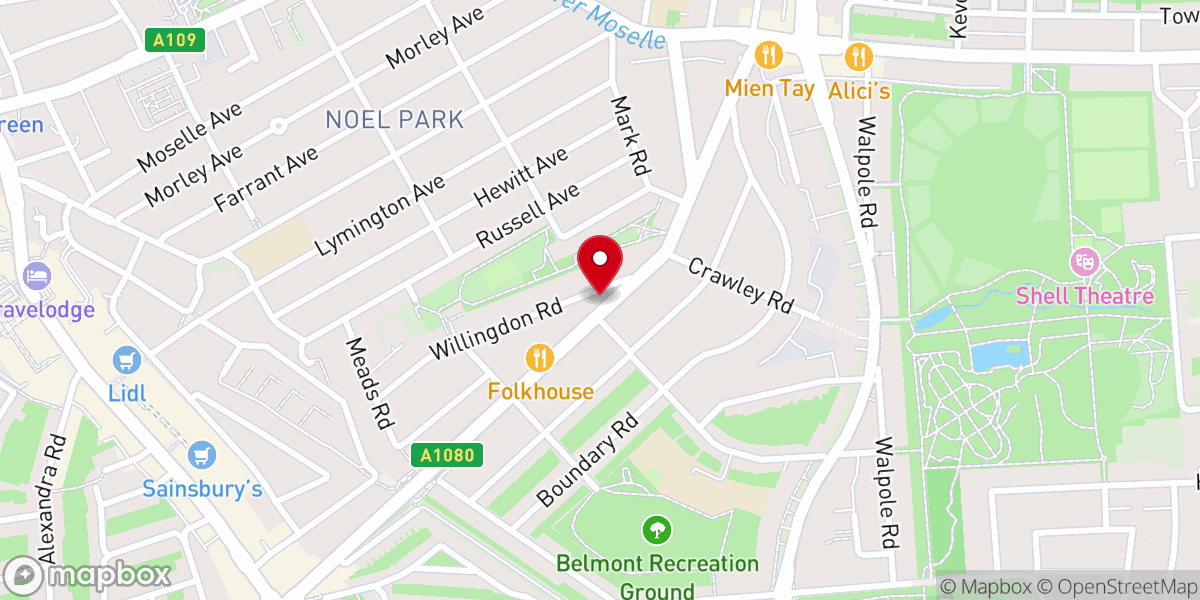 Map showing location of Westbury Avenue Baptist Church