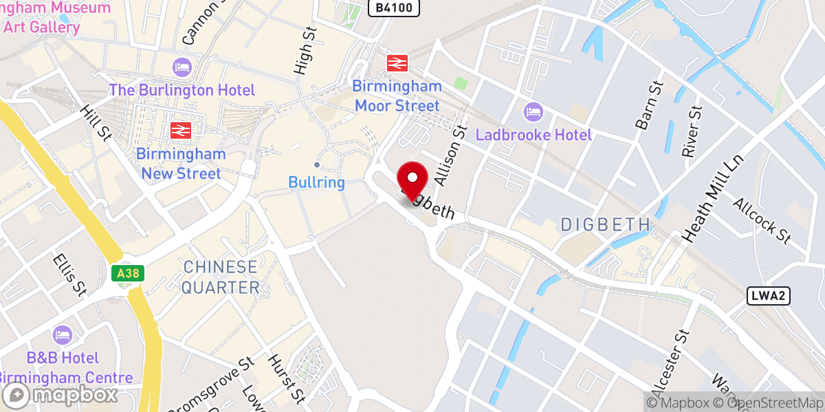 Map showing location of The Potters House Christian Centre, Birmingham