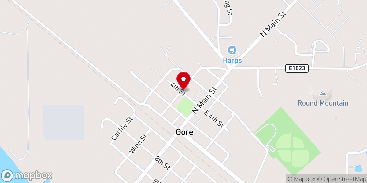 Map showing location of Gore United Methodist Church