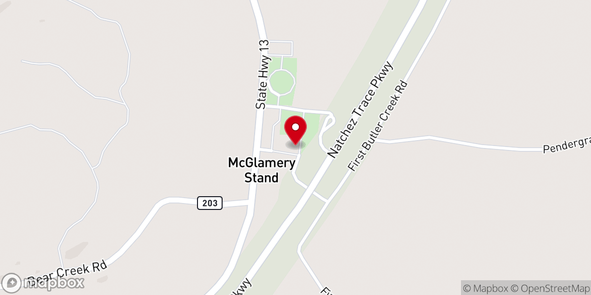 Map showing location of McGlamery Church