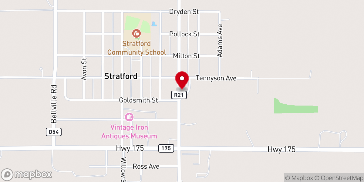 Map showing location of Stratford Lutheran Church