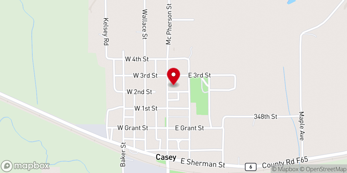 Map showing location of Casey United Methodist Church