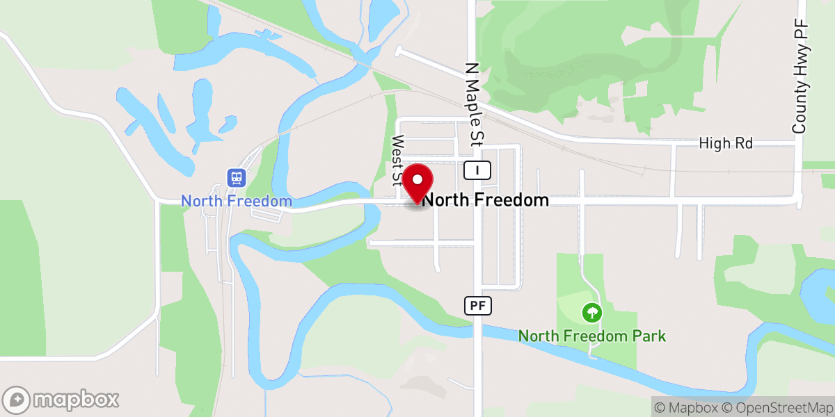 Map showing location of North Freedom Baptist Church