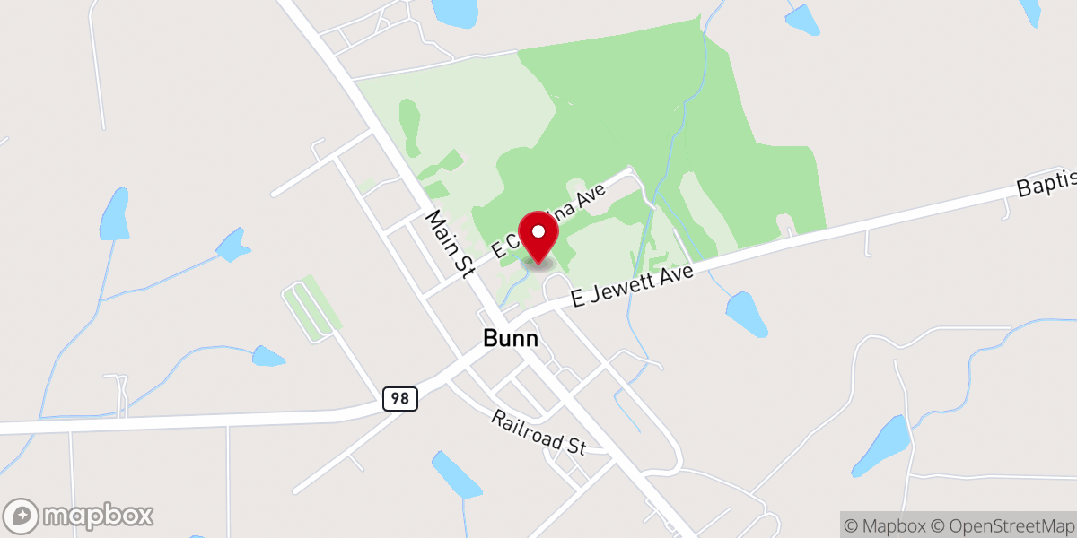 Map showing location of Bunn Baptist Church