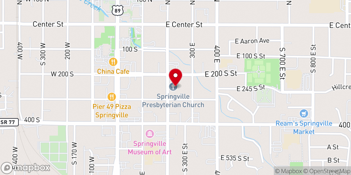 Map showing location of Springville Community Presbyterian Church