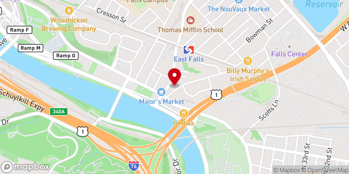 Map showing location of Falls of Schuylkill Baptist Church