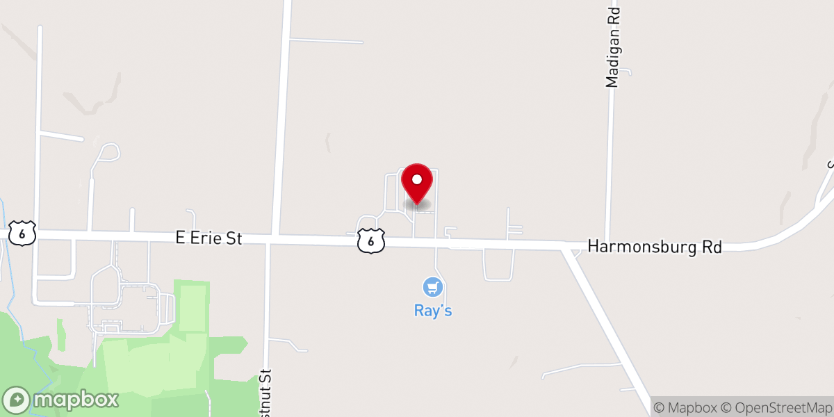 Map showing location of First Baptist Church of Linesville