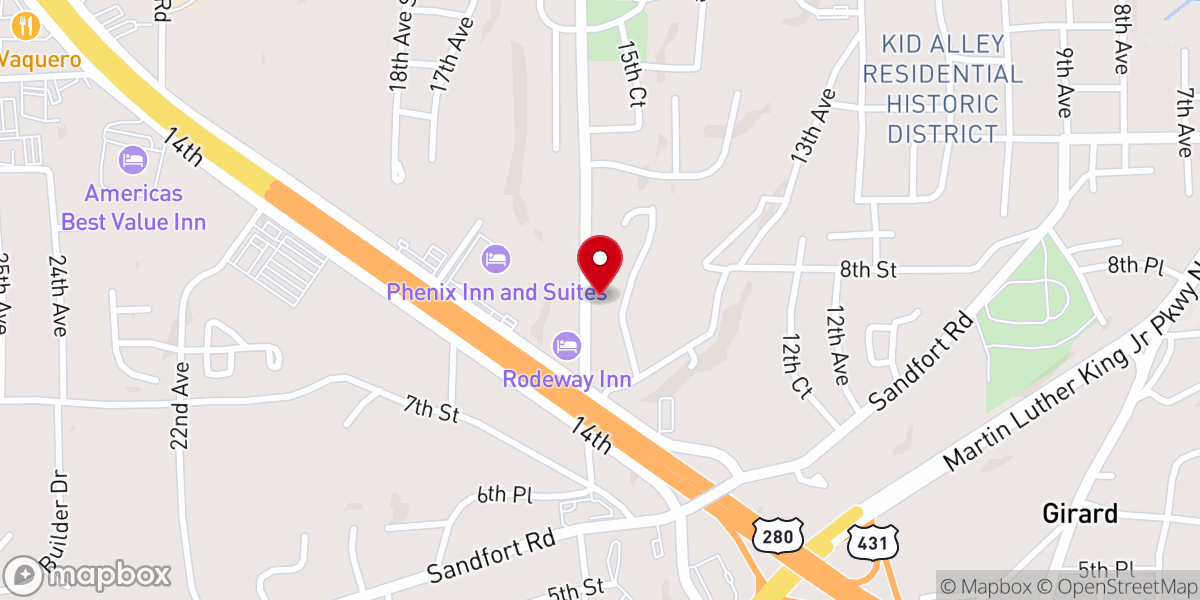 Map showing location of Sixteenth Avenue Baptist