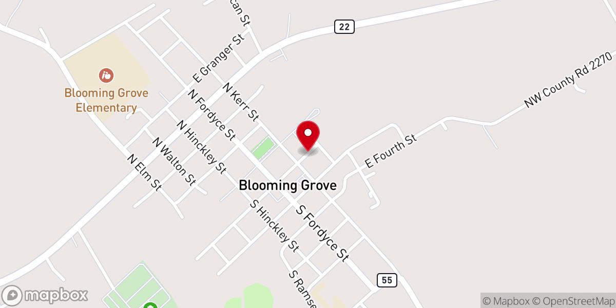 Map showing location of First Baptist Blooming Grove