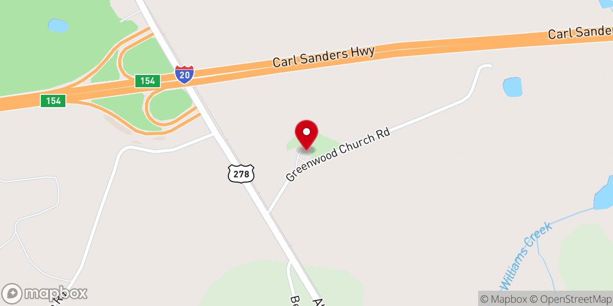 Map showing location of Greenwood Baptist Church