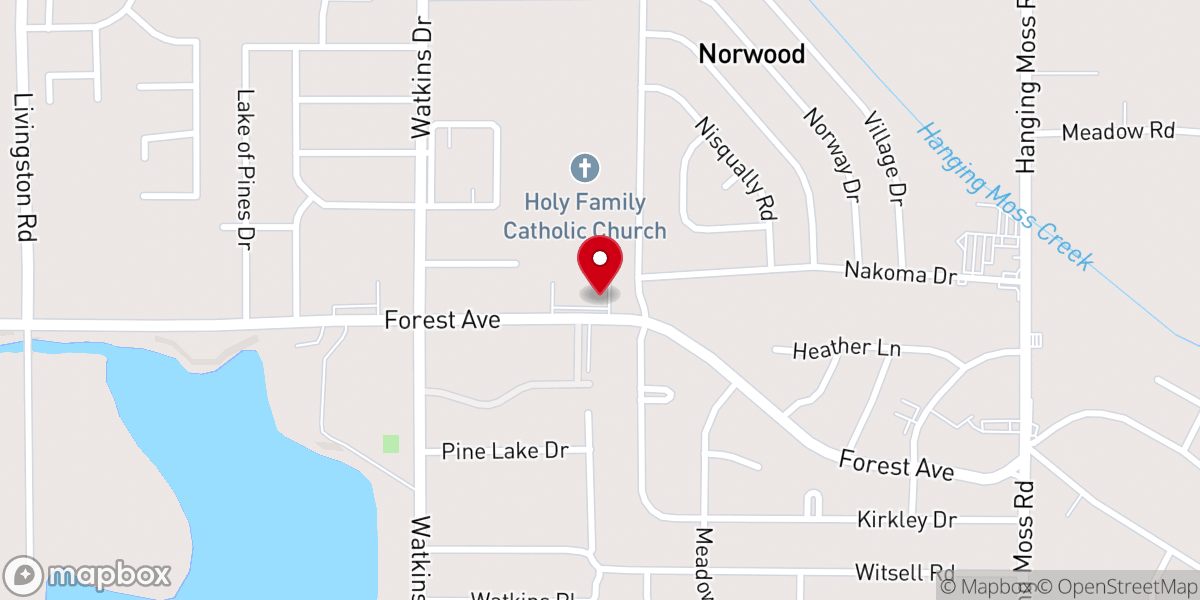 Map showing location of Holy Family Catholic Church