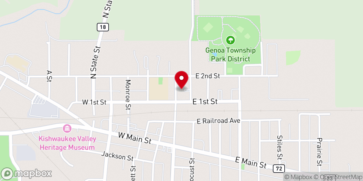 Map showing location of First Baptist Church of Genoa