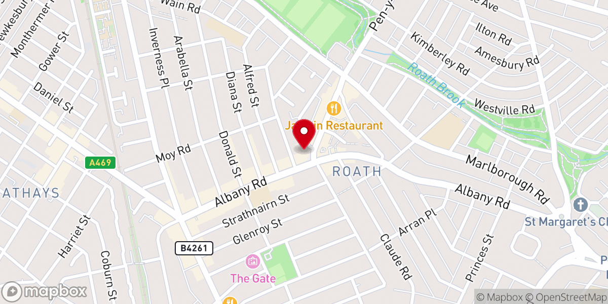 Map showing location of Roath Park Wesleyan Methodist Church