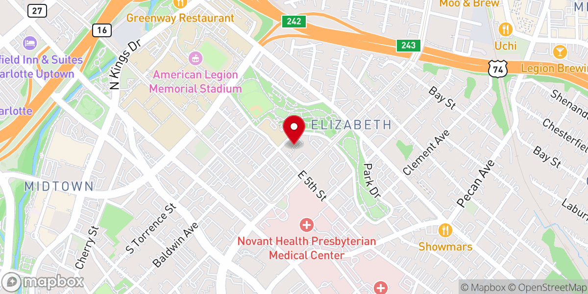 Map showing location of Caldwell Presbyterian Church