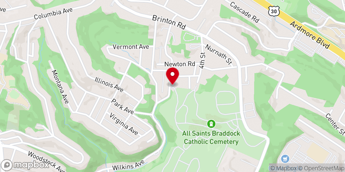 Map showing location of First Baptist Church of Braddock Hills