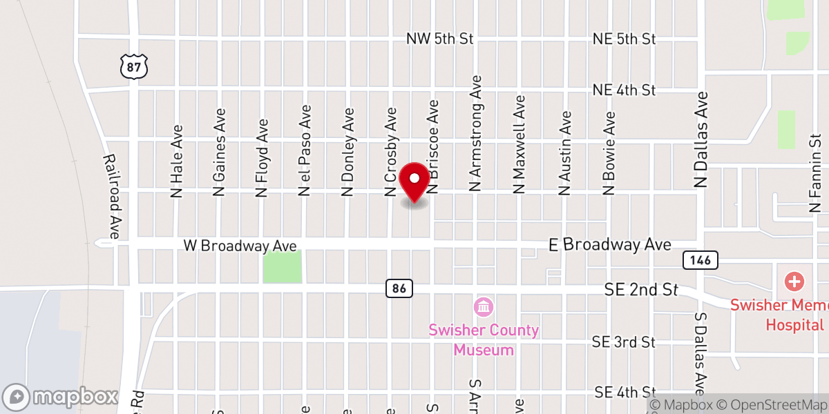 Map showing location of Tulia Methodist Church