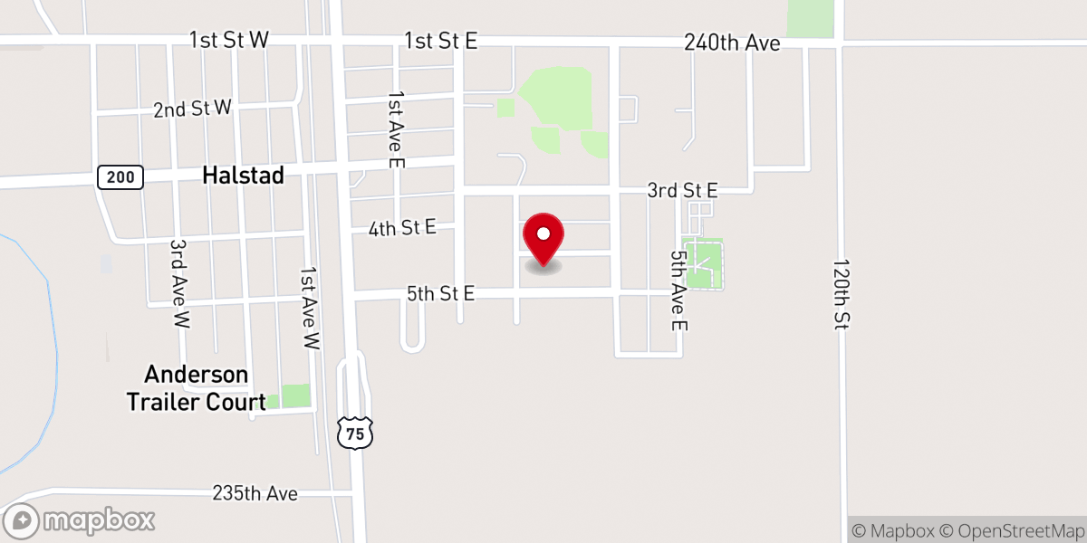 Map showing location of Halstad Lutheran Church