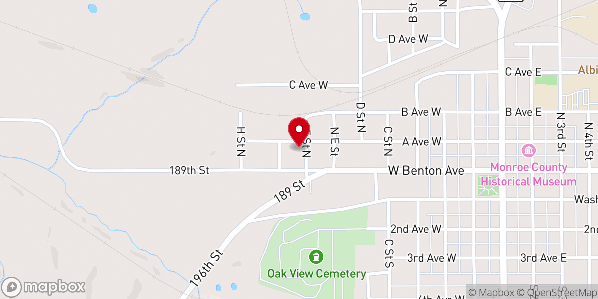 Map showing location of Albia Baptist Church