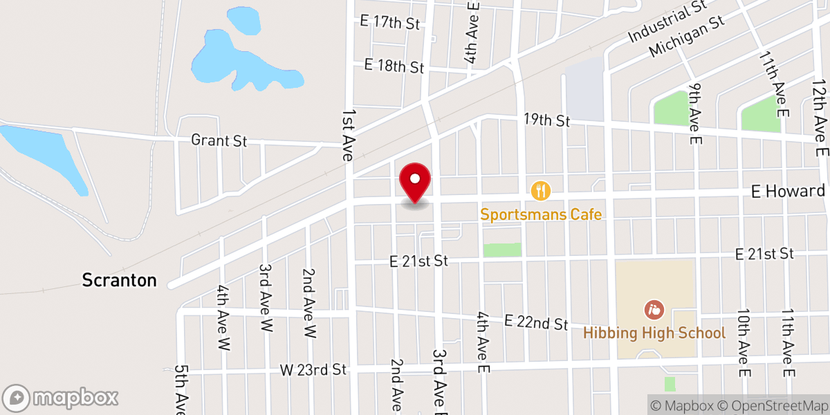 Map showing location of North Star Church of Hibbing