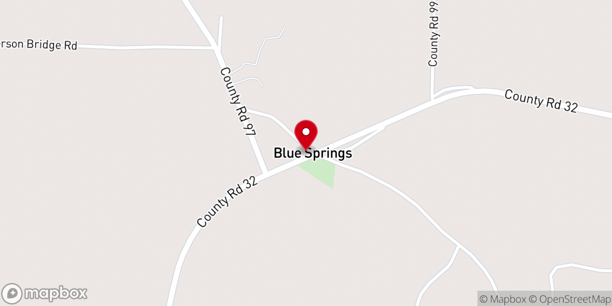 Map showing location of Blue Springs Baptist Church