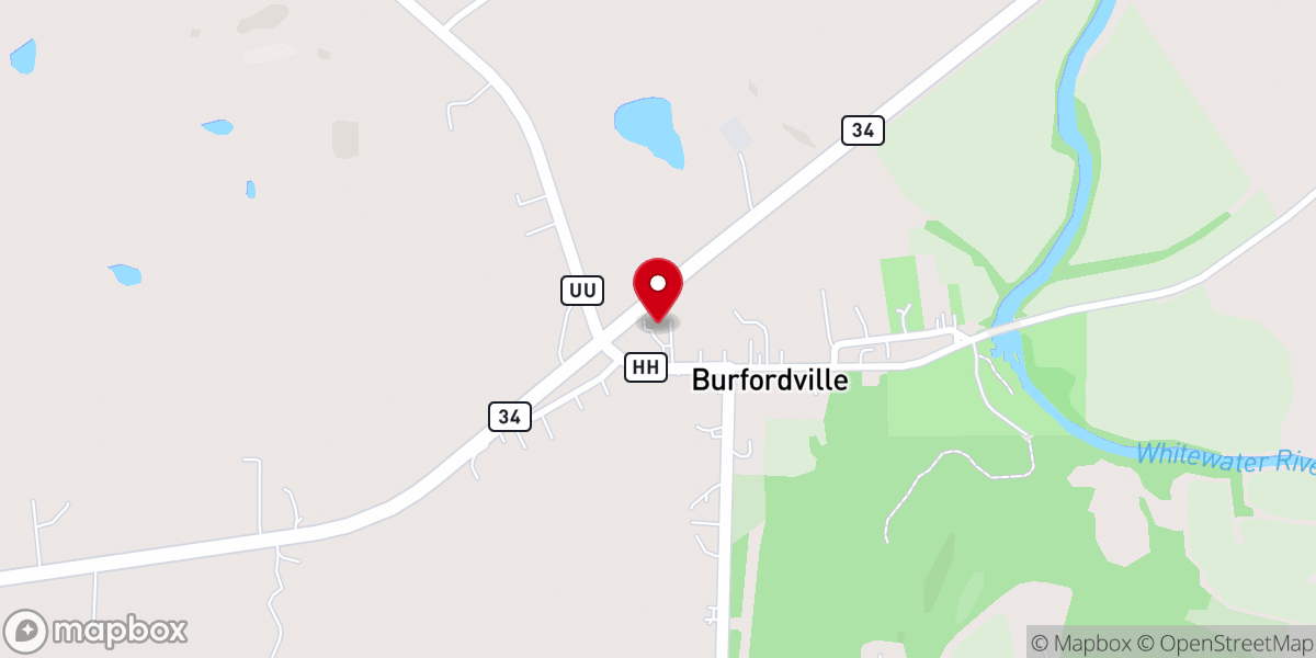 Map showing location of Burfordville Baptist Chuch