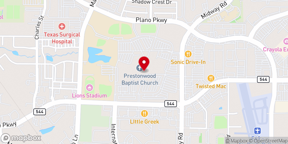 Map showing location of Prestonwood Baptist Church - Plano Campus