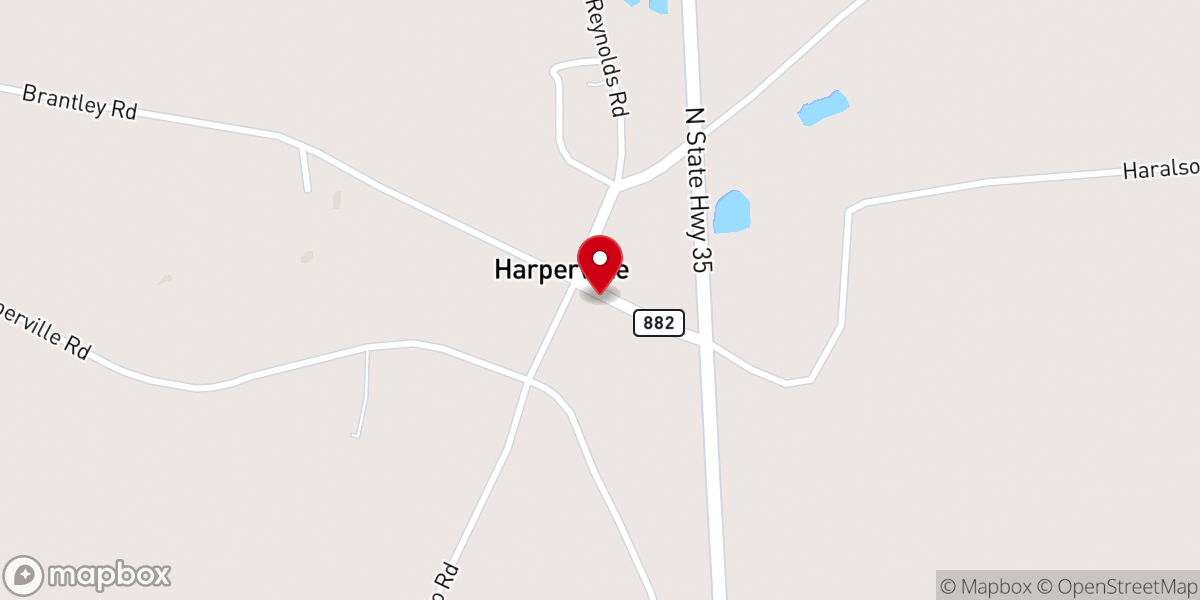 Map showing location of Harperville Baptist Church
