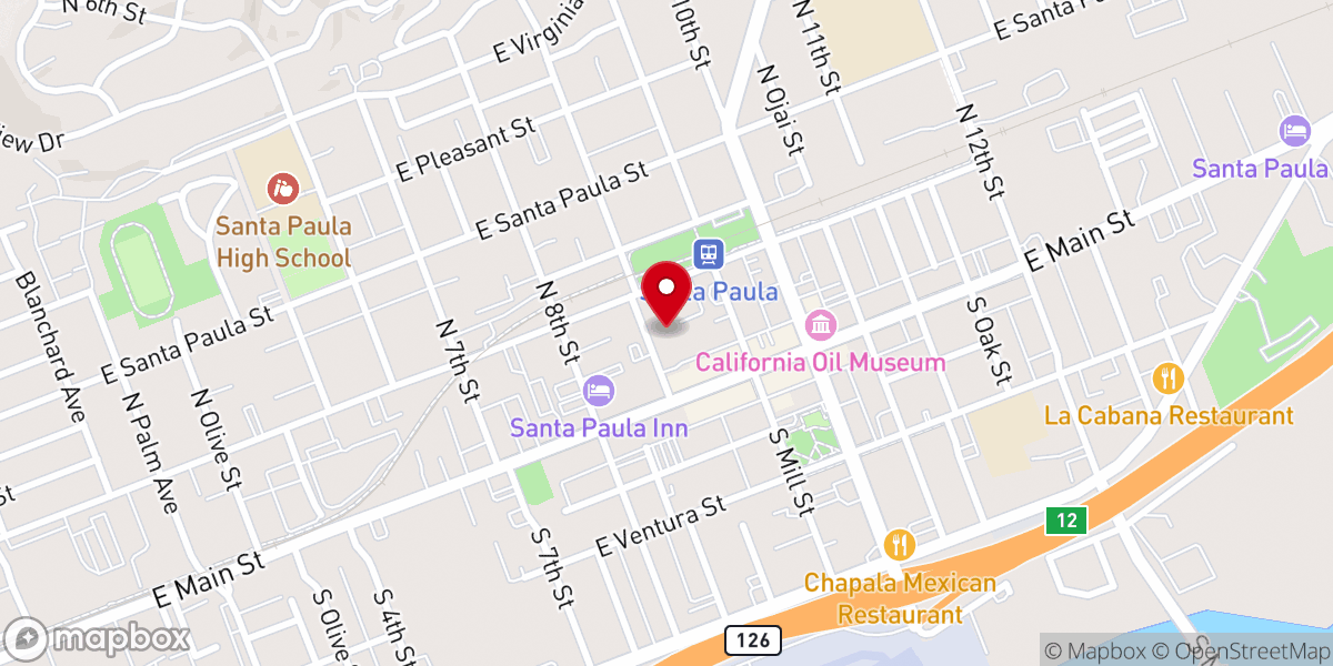 Map showing location of First Presbyterian Church - Spirit of Santa Paula Many Meals - Food Distribution Center