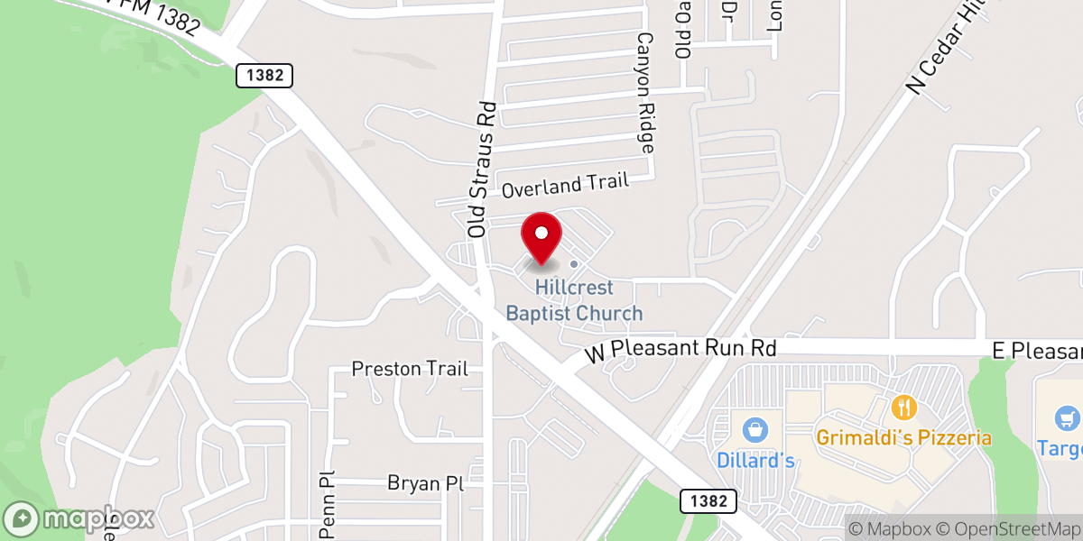 Map showing location of Hillcrest Baptist Church