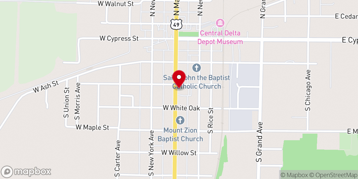 Map showing location of Brickeys Community Baptist Church