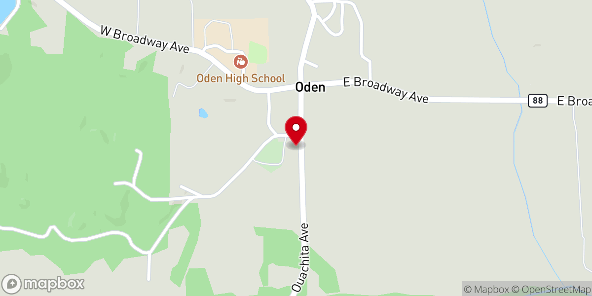 Map showing location of Oden United Methodist Church