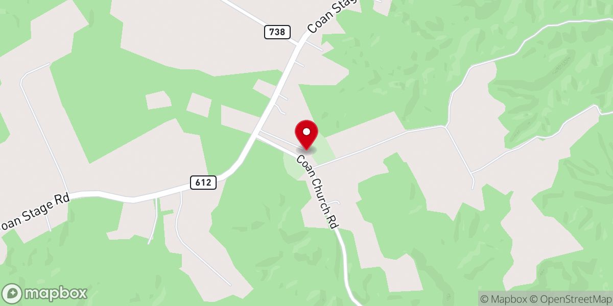 Map showing location of Coan Baptist Church