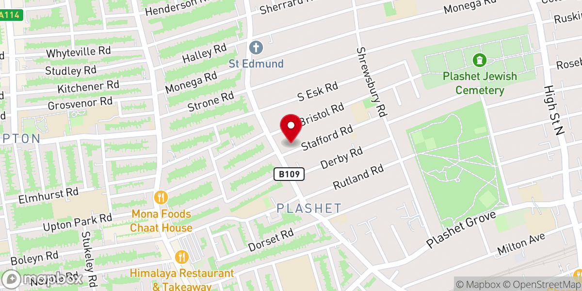 Map showing location of Hope Baptist Church