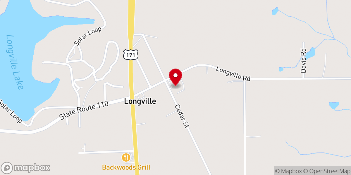 Map showing location of First Baptist Church of Longville
