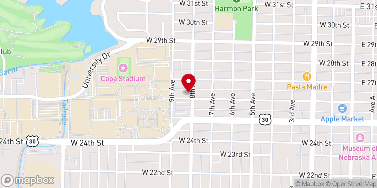 Map showing location of United Campus Ministry at UNK