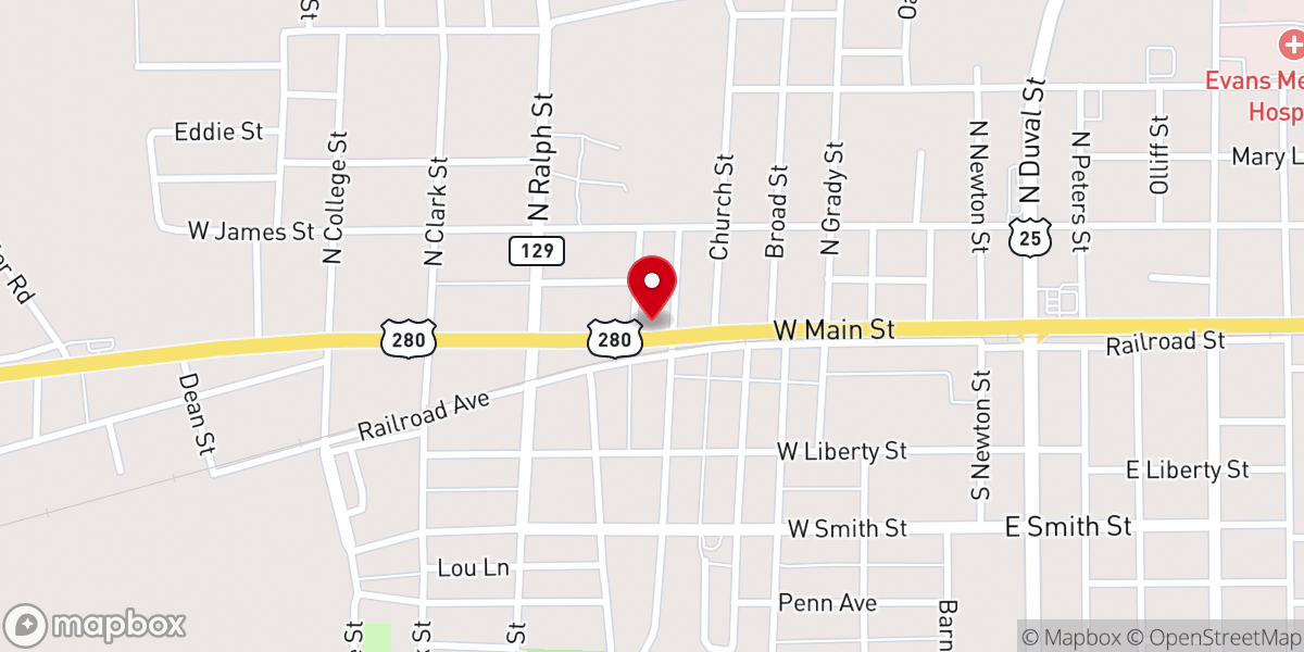 Map showing location of Claxton Primitive Baptist Church