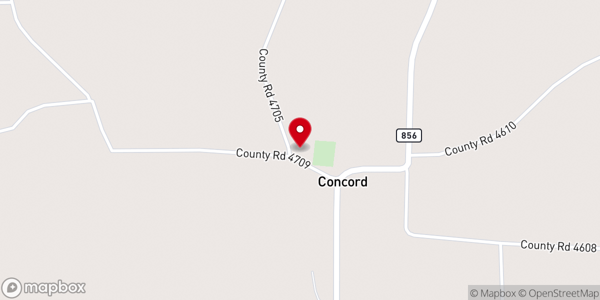 Map showing location of Concord Cumberland Presbyterian Church