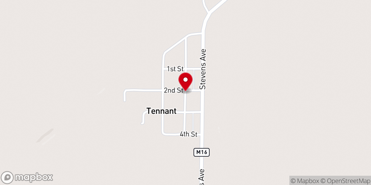 Map showing location of Tennant Methodist Church