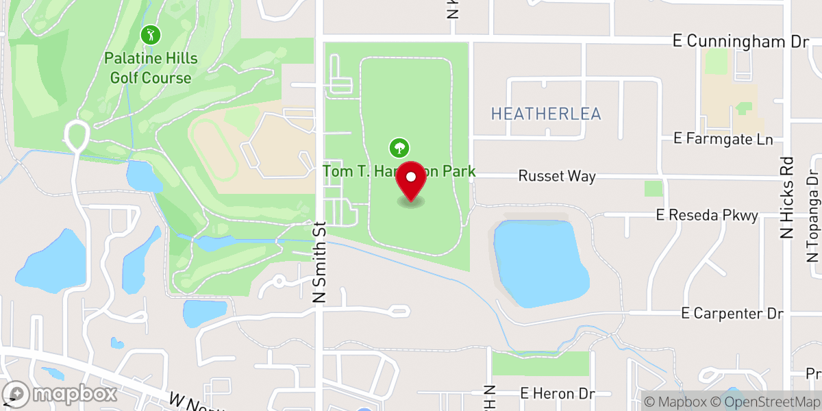 Map showing location of Ron Gbur Sports Fields