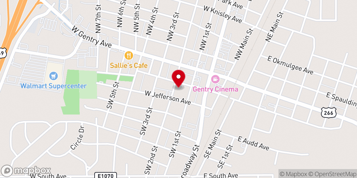 Map showing location of First Baptist Church Checotah