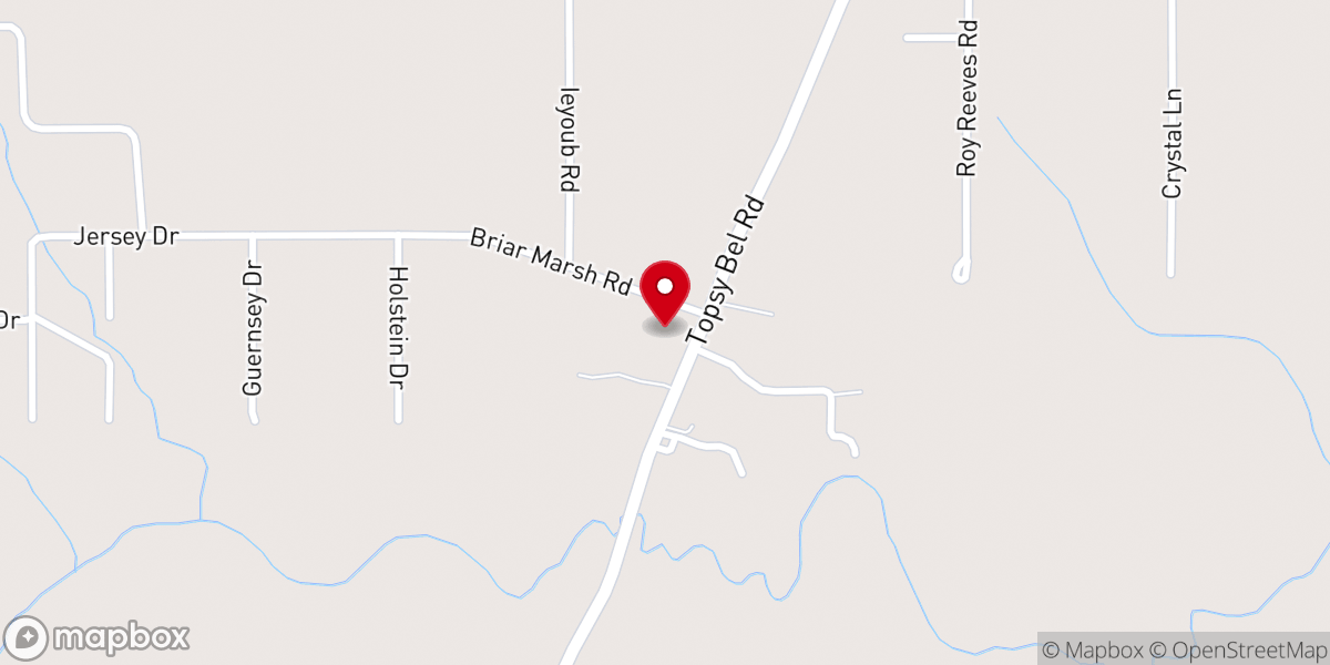 Map showing location of Topsy Baptist Church