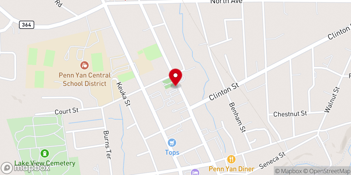 Map showing location of Penn Yan First Baptist Church
