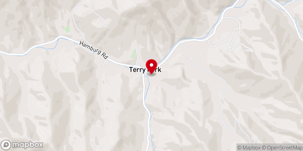 Map showing location of Terry's Fork Freewill Baptist Church