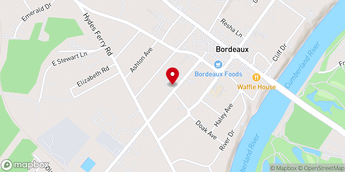 Map showing location of Bordeaux Church of Christ