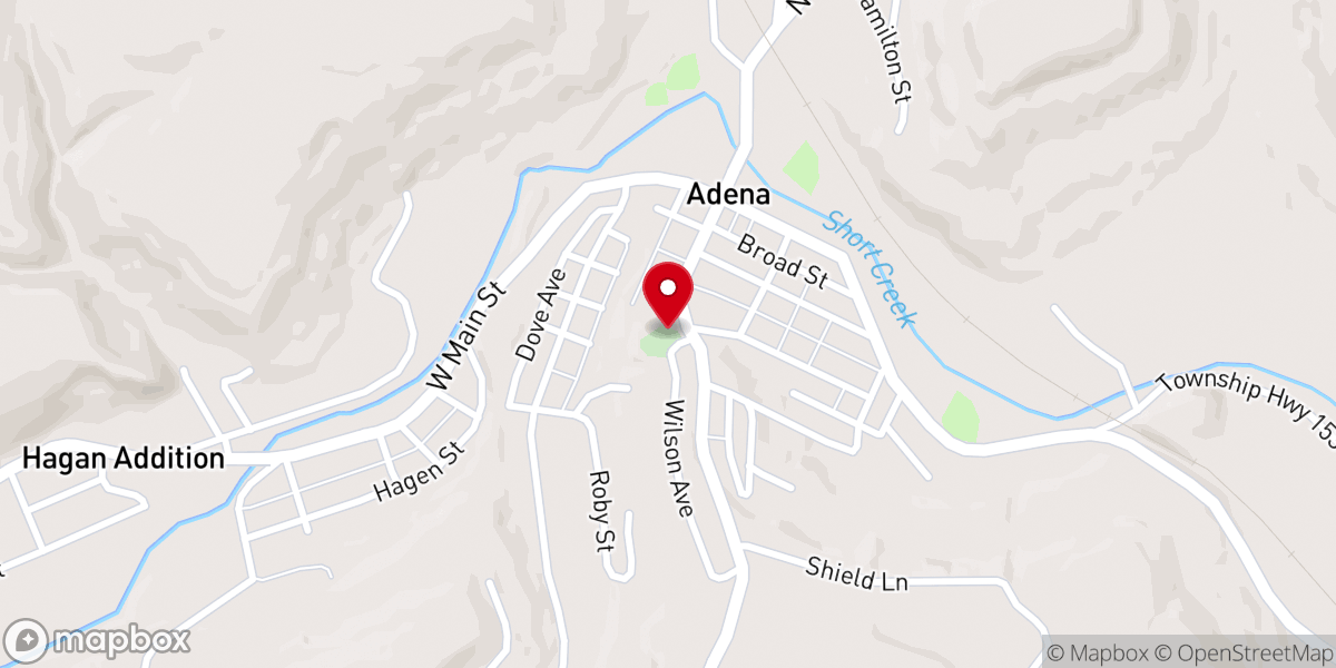 Map showing location of Adena Presbyterian Church