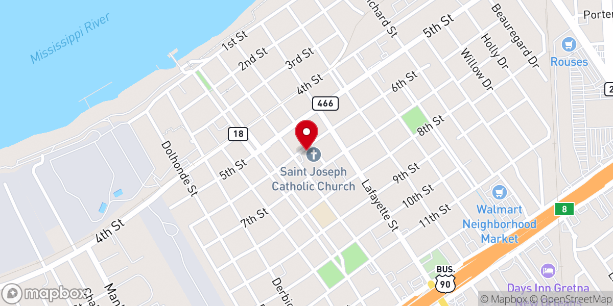 Map showing location of St. Joseph Catholic Church